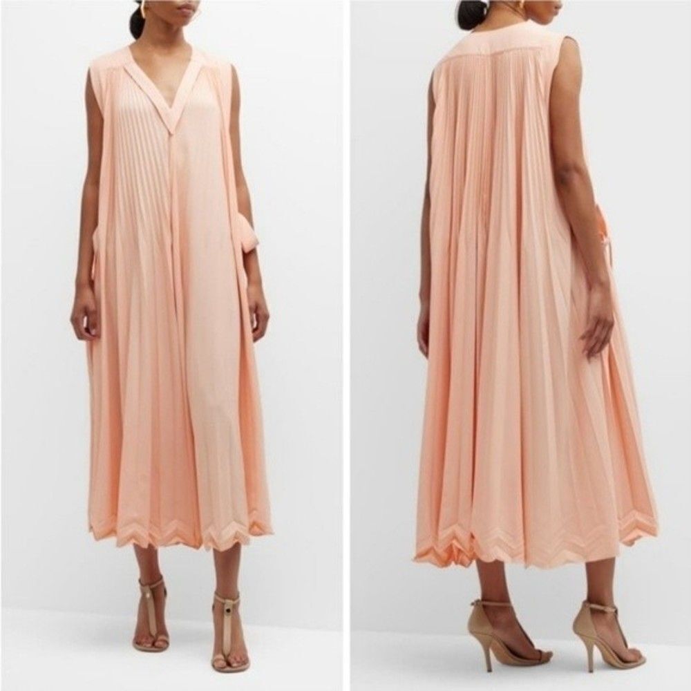 3.1 Phillip Lim Blush Peach Pleated V‑Neck Maxi Dress